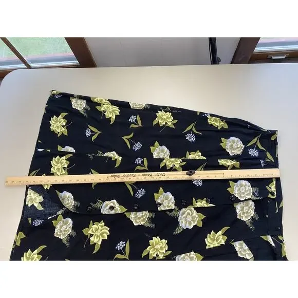 Vtg Sag Harbor Skirt Large Black Green Floral Button Front Midi Fairy Grunge Y2K - Picture 7 of 10